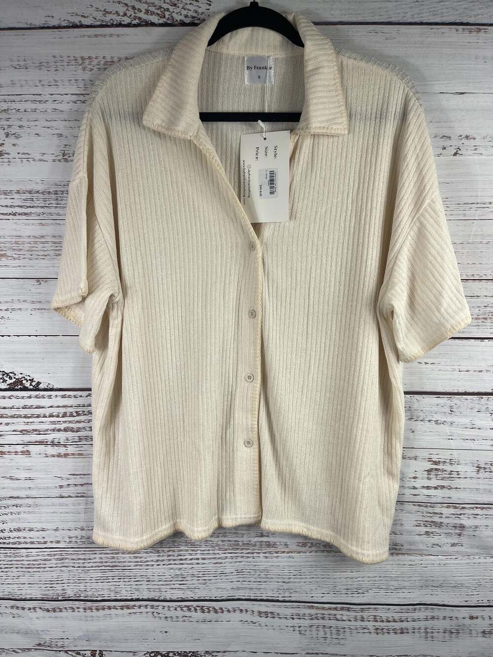 By Frankie Shirt Women's SZ S Ribbed Button Up Collared Lightweight Short Sleeve